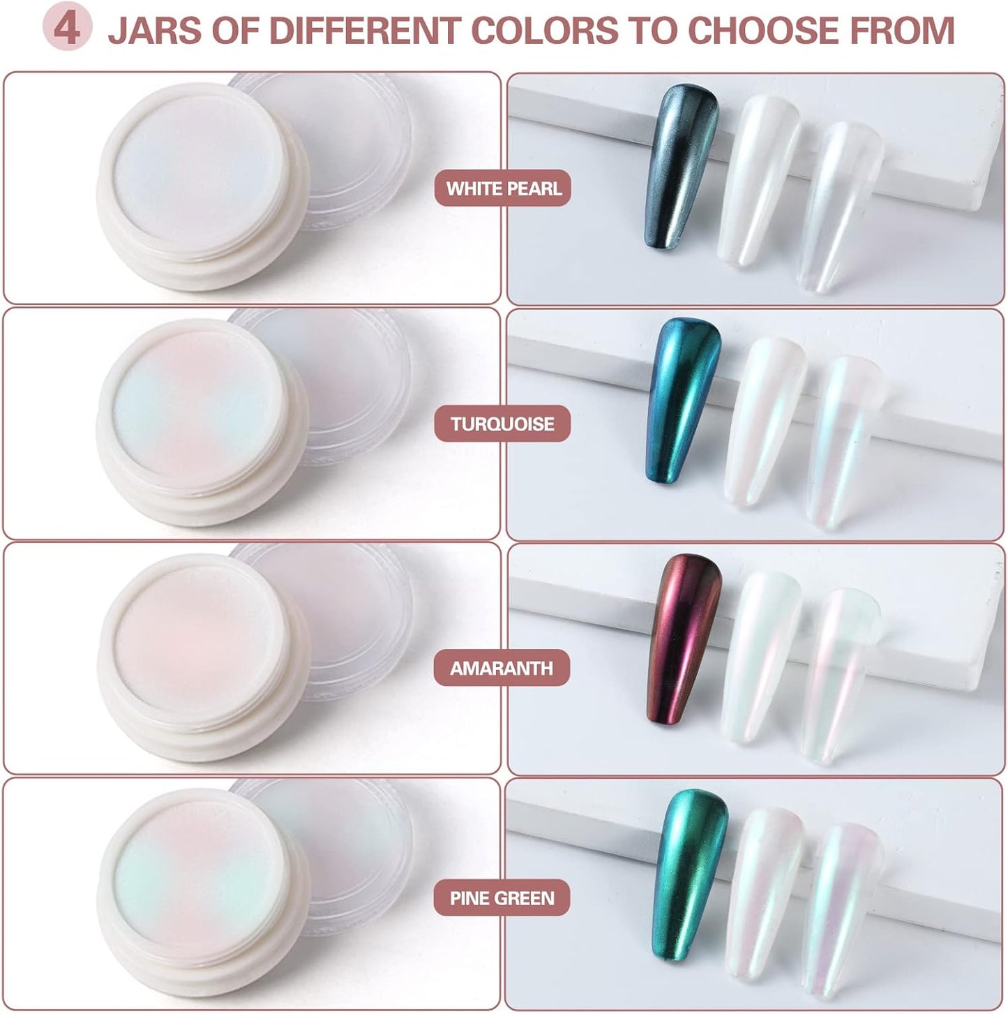 Artdone Chrome Nail Powder Metallic Mirror Glitter Effect Pigment Iridescent Aurora Mermaid Pearl Dust Kit for Gel Polish Nail Art Decoration, Resin Craft Arylic Powder-BrightBean Baby