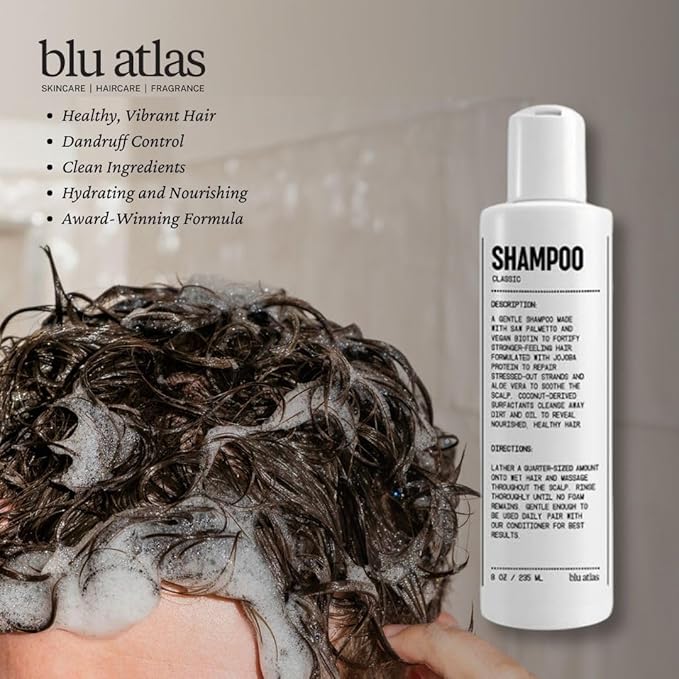 Blu Atlas Men's Natural Shampoo – Organic, Sulfate-Free, Paraben-Free – Deep Cleansing & Hydrating – Classic Scent (Bergamot, Sage, Patchouli) – Made in America– 8 oz-BrightBean Baby