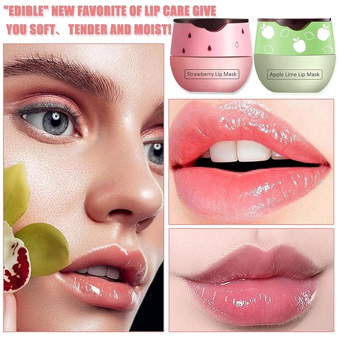 Bee Lip Balm Honey Pot,3 PCS Strawberry&Honey&Apple Lime Lip Sleeping Mask,Hydrating Prevention Dry and Cracked Lip Scrubs Exfoliator Lip Care,Moisturizing Lip Mask Overnight Reduces Lip Lines-BrightBean Baby