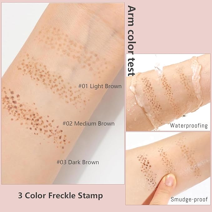 Freckle Stamp - Freckle Pen Waterproof, Long Lasting Fake Freckles,Quick Dry 5-Point Faux Freckles Stamp Cushion Stain Marker in One Press Natural and Lifelike Sunkissed Pencil Tool Makeup (#2-Medium)-BrightBean Baby