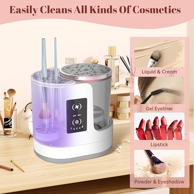 3 IN 1 Electric Makeup Brush Cleaner Machine With Makeup Brush Dryer-Holder-Portable Automatic USB Cosmetic Brushes Cleaner Tool for All Size Beauty Makeup Brush Set,Contour, Eyeshadow, Blush Brush-BrightBean Baby