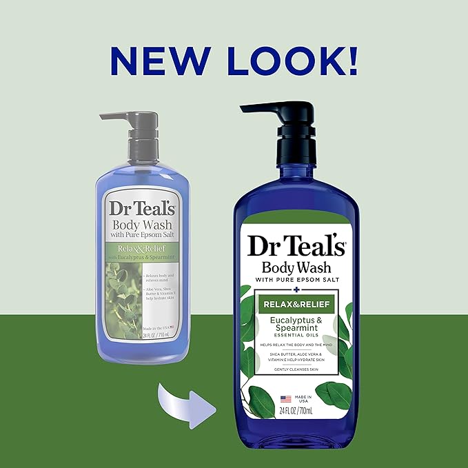 Dr Teal's Body Wash with Pure Epsom Salt, Relax & Relief with Eucalyptus & Spearmint, 24 fl oz (Pack of 4) (Packaging May Vary)-BrightBean Baby