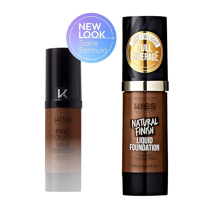 Kiss New York Professional Liquid Foundation - Lightweight and Hydrating Formula, Natural Finish, Control Shine, Cover Pores, Medium to Full Coverage, Green Tea Extract (Cognac)-BrightBean Baby