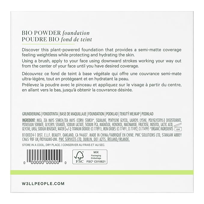 Well People Bio Powder Foundation, Lightweight & Hydrating Foundation For Perfecting & Smoothing Skin, Semi-Matte Finish, Vegan & Cruelty-free, 6N-BrightBean Baby