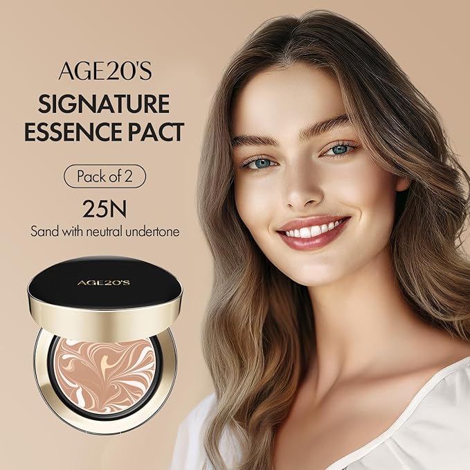 AGE20'S Signature Essence Pact SPF 50+ | Pack of 2 | 25N SAND | Cream Foundation, Dewy Finish, Natural Coverage | Korean Cushion Foundation-BrightBean Baby