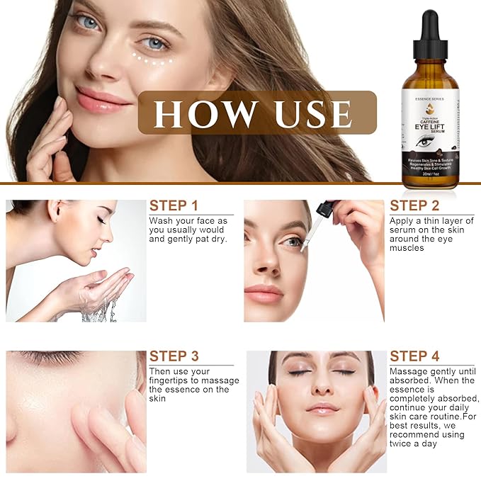 Caffeine Eye Serum - with EGCG, Vitamin C, Hyaluronic Acid, Collagen, Caffeine Eye Lift Serum - Reduces Puffiness, Dark Circles, Under Eye Bags, Wrinkles and Fine Lines Around The Eyes (30ml)-BrightBean Baby