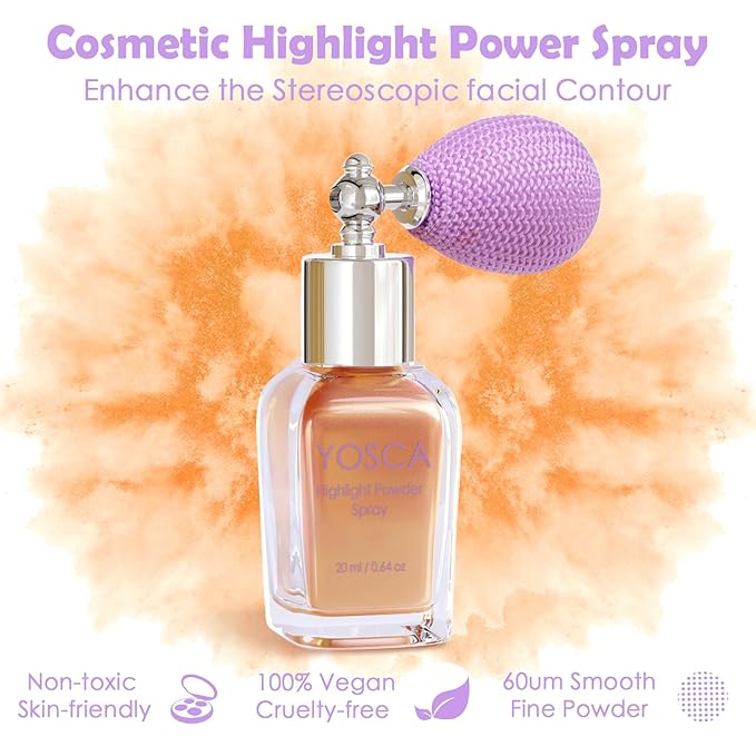 Yosca Highlighter Powder Spray, 20ML Cosmetic Grade Shimmer Powder Glitter Spray Sparkle Highlighter Makeup Festival Concert Accessorise for Rave Clothes Hair Face Nail Art - Bronze Enamel-BrightBean Baby