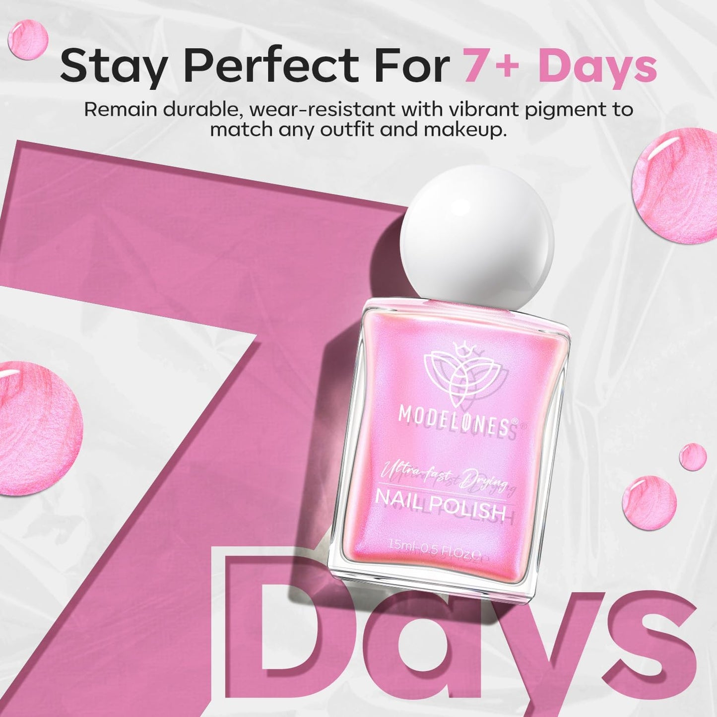 modelones Shine Pink Nail Polish, 15ml Shimmer Pearl Pink Nail Polish Quick Dry Nail Lacquer Strengthener Long Last Shine Fingernail Toe Nail Art DIY Home Travel Manicure Gift for Women Girls-BrightBean Baby