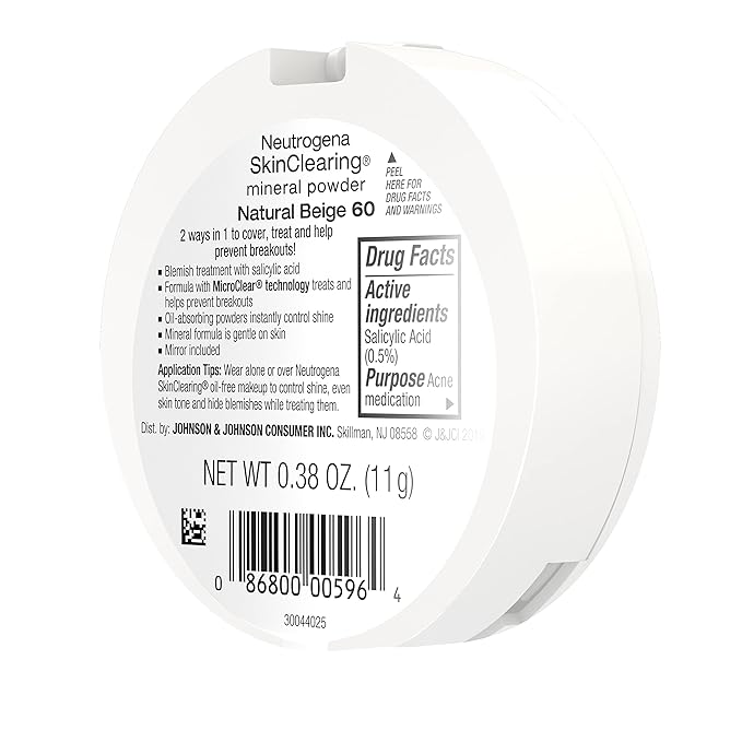 Neutrogena SkinClearing Mineral Acne-Concealing Pressed Powder Compact, Shine-Free & Oil-Absorbing Makeup with Salicylic Acid to Cover, Treat & Prevent Breakouts, Natural Beige 60,.38 oz (Pack of 2)-BrightBean Baby