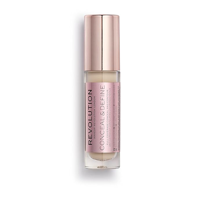 Makeup Revolution Conceal and Define Concealer, Full Coverage & Matte Finish, C2.5 for Fair/Light Skin Tones, Vegan & Cruelty-Free, 0.7 Fl Oz-BrightBean Baby
