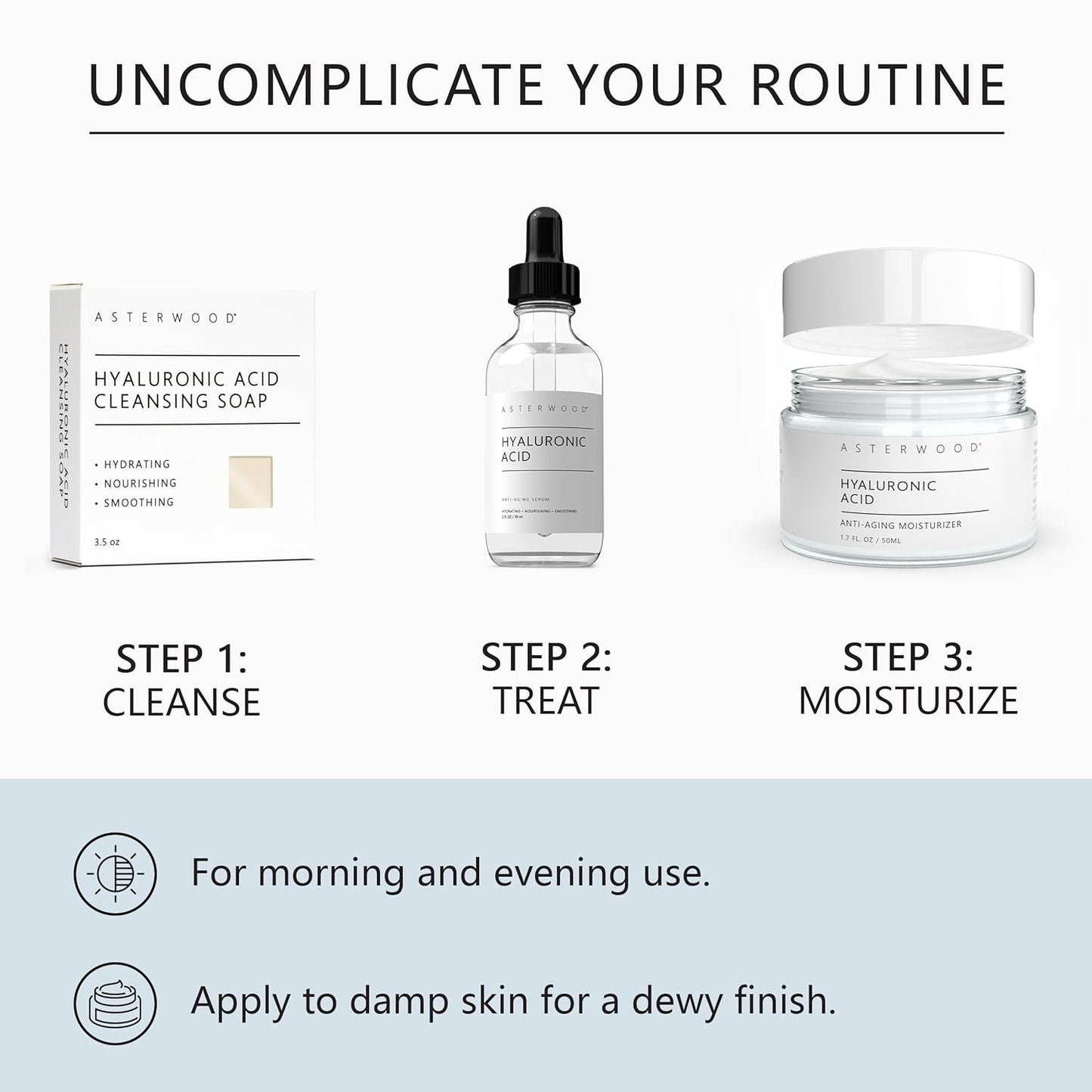 Asterwood Hyaluronic Acid Moisturizer - Anti-Aging, Wrinkle Reducing, Moisturizing, Hydrating - Fragrance-Free, Non-Comedogenic - 1.7 Fl Oz-BrightBean Baby