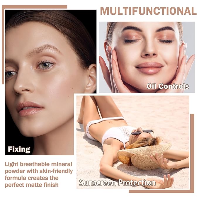 Mineral Sunscreen Setting Powder Mineral Brush Powder SPF 35 PA+++ Oil Control Matte Effect Lightweight Breathable Translucent Powder Setting Powder Sunscreen Makeup for Face with Brush - 02 Fair-BrightBean Baby