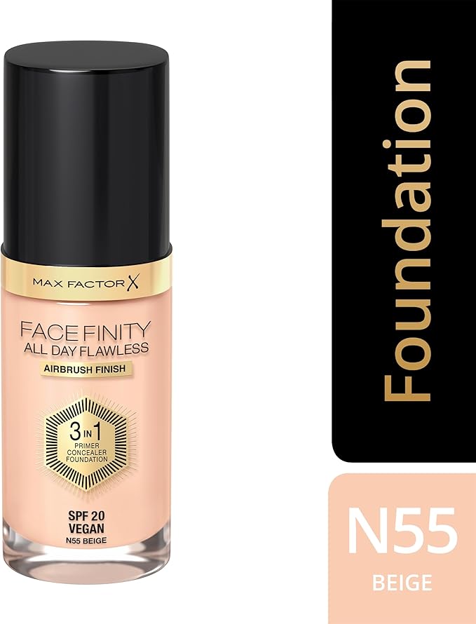 Max Factor Facefinity All Day Flawless 3 In 1 Foundation SPF 20, No. 55 Beige-BrightBean Baby