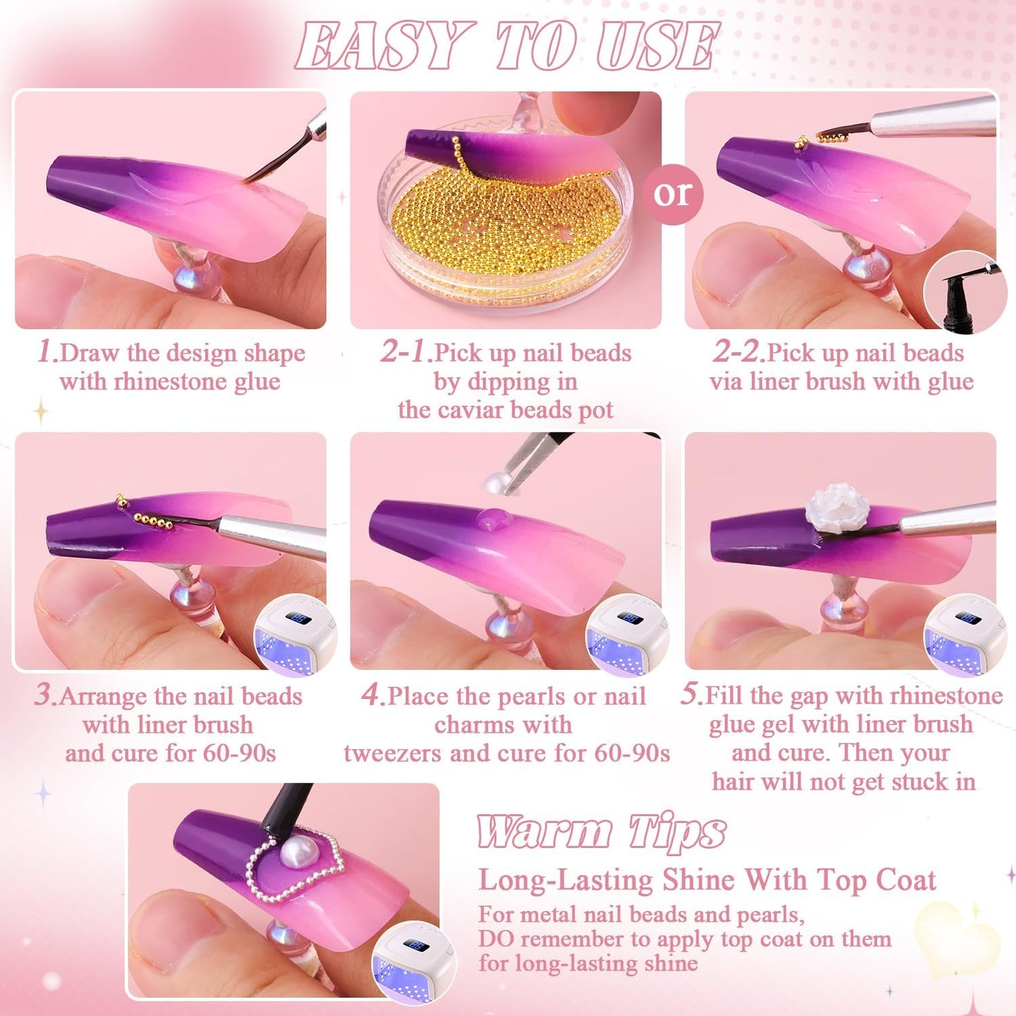 1-3MM Mini Small Nail Beads Metal Caviar Bead Silver Nail Charms and Gems Ball, Nail Chain for Nail Art Accessories Supplies Silver Rhinestones for Women Manicure-BrightBean Baby