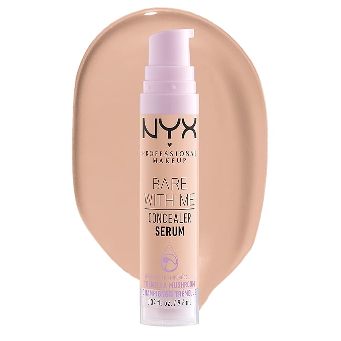NYX PROFESSIONAL MAKEUP Plump Right Back Plumping Serum & Primer, With Hyaluronic Acid & Bare With Me Concealer Serum, Up To 24Hr Hydration - Light-BrightBean Baby