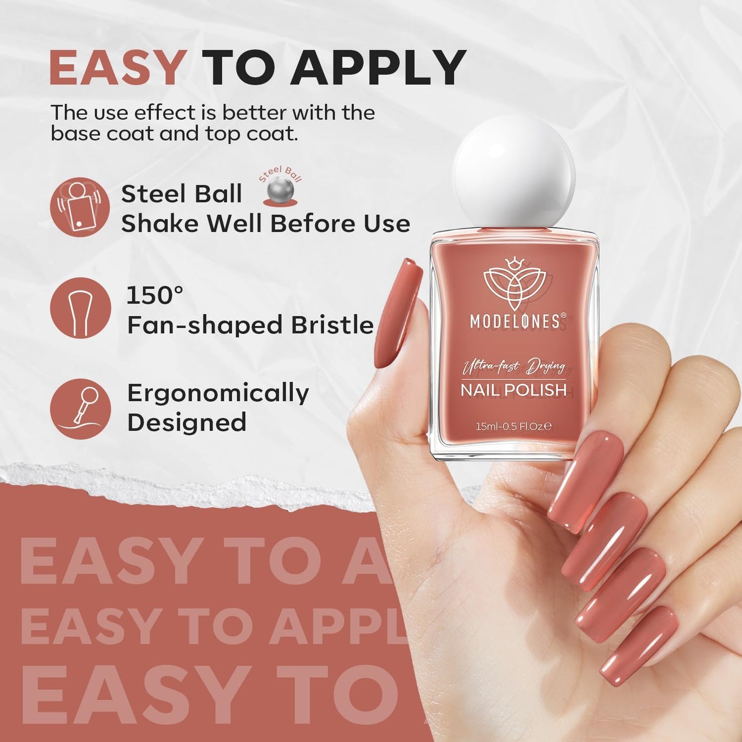 modelones Brown Nail Polish, Neutral Dark Nude 15 ml Quick Dry Nail Lacquer Strengthener Chip Resistant Long Last Shine Fingernail Toe Nail Art DIY Home Travel Manicure Gift for Women Girls 0.5 Fl Oz-BrightBean Baby