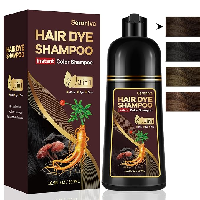 Dark Brown Hair Dye Shampoo for Gray Hair, Natural Color Shampoo Hair Dye for Women & Men, Hair Instant Dye Shampoo Colors Hair in Minutes, Champu Para Canas, 3-in-1 Shampoo for Dyeing Gray, 500 Ml-BrightBean Baby