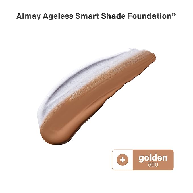Almay Anti-Aging Foundation, Smart Shade Face Makeup with Hyaluronic Acid, Niacinamide, Vitamin C & E, Hypoallergenic-Fragrance Free, 500 Golden, 1 Fl Oz (Pack of 1)-BrightBean Baby