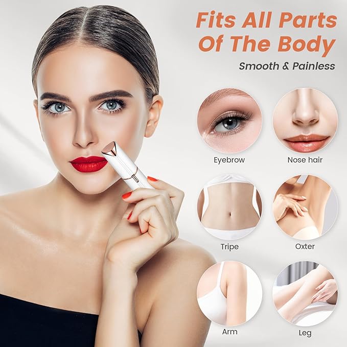 Facial Hair Removal for Women- as Seen on TV Painless Face Shaver -Painless Womens Facial Hair Remover with 2 Replacement Heads, Lipstick-Sized, USB Rechargeable(White)