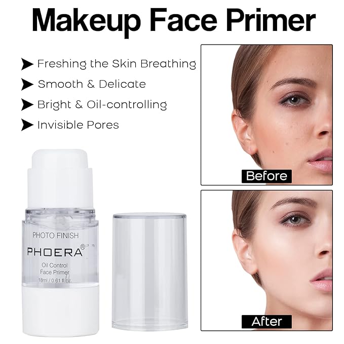 Makeup Kit for Women Included 2 Phoera Foundation SPF 20+ 30ml Matte Oil Control, 2 Kabuki Makeup Brushes, Phoera Primer, Powder Foundation, 2 Makeup Sponges (101 Porcelain + 102 Nude)-BrightBean Baby