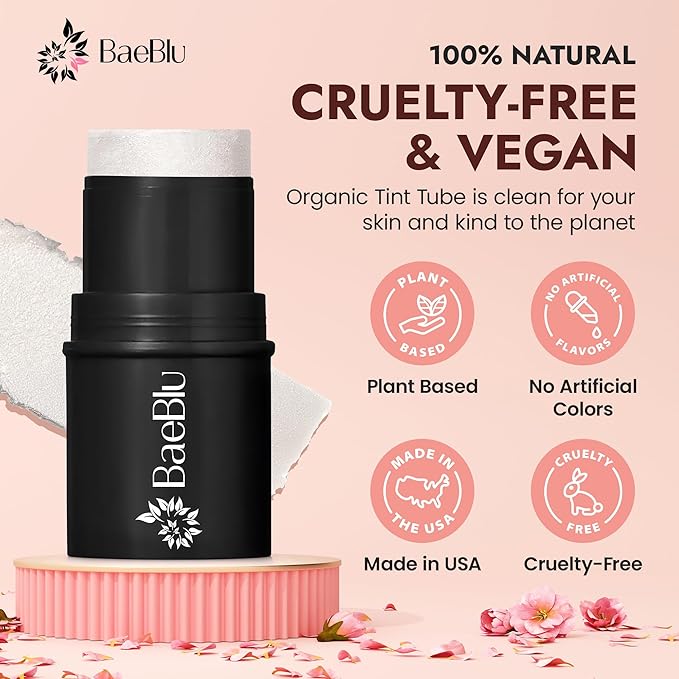 Organic Blush Tube, Prosecco - 100% Natural Vegan Cream Blush Sticks, Multi-Use Bronzer, & Highlighter for Lips, Cheeks & Eyes, Buildable Shimmer, Gluten-Free, Paraben-Free, Made in USA-BrightBean Baby