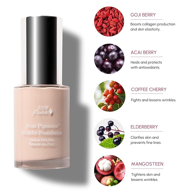 100% PURE Fruit Pigmented Healthy Foundation, Alpine Rose, Liquid Foundation Makeup, Anti-aging, Full Coverage, Matte Finish - 1 Fl Oz-BrightBean Baby