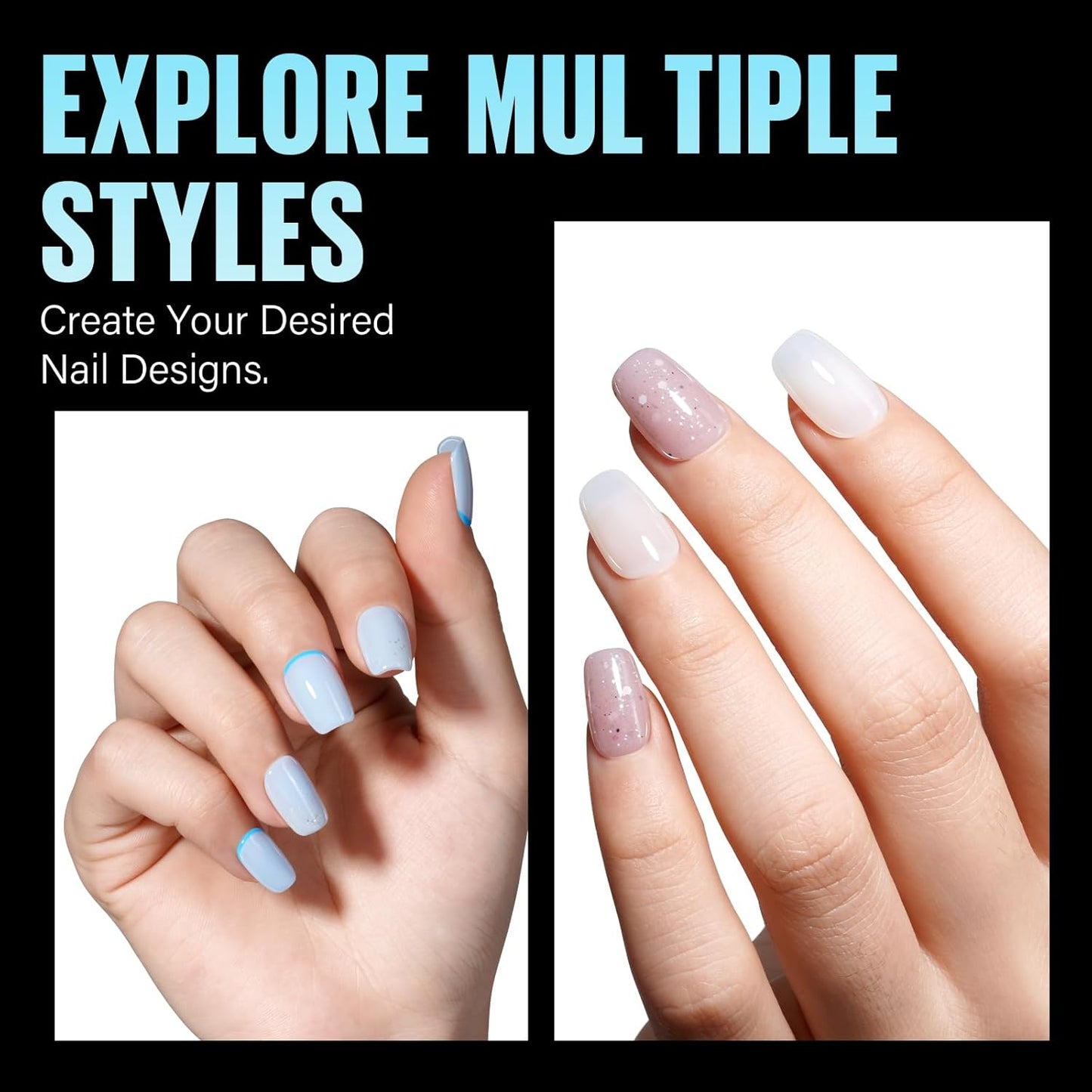 TOMICCA Extra Short Square Nail Tips,Fake Nails Half Matte Acrylic Gel Nail Tips 240Pcs Full Cover False Nails 12 Sizes for Nail Extension Home DIY Salon-BrightBean Baby