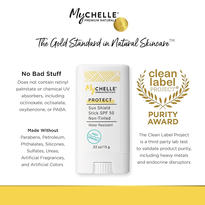 Mychelle Dermaceuticals Sun Shield Stick Spf 50 Non-Tinted - Natural Liquid Zinc Sunscreen Vitamin E and Jojoba - Water Resistant up to 80 Minutes - Sunscreen for Face, Reef Safe, Safe for Children-BrightBean Baby