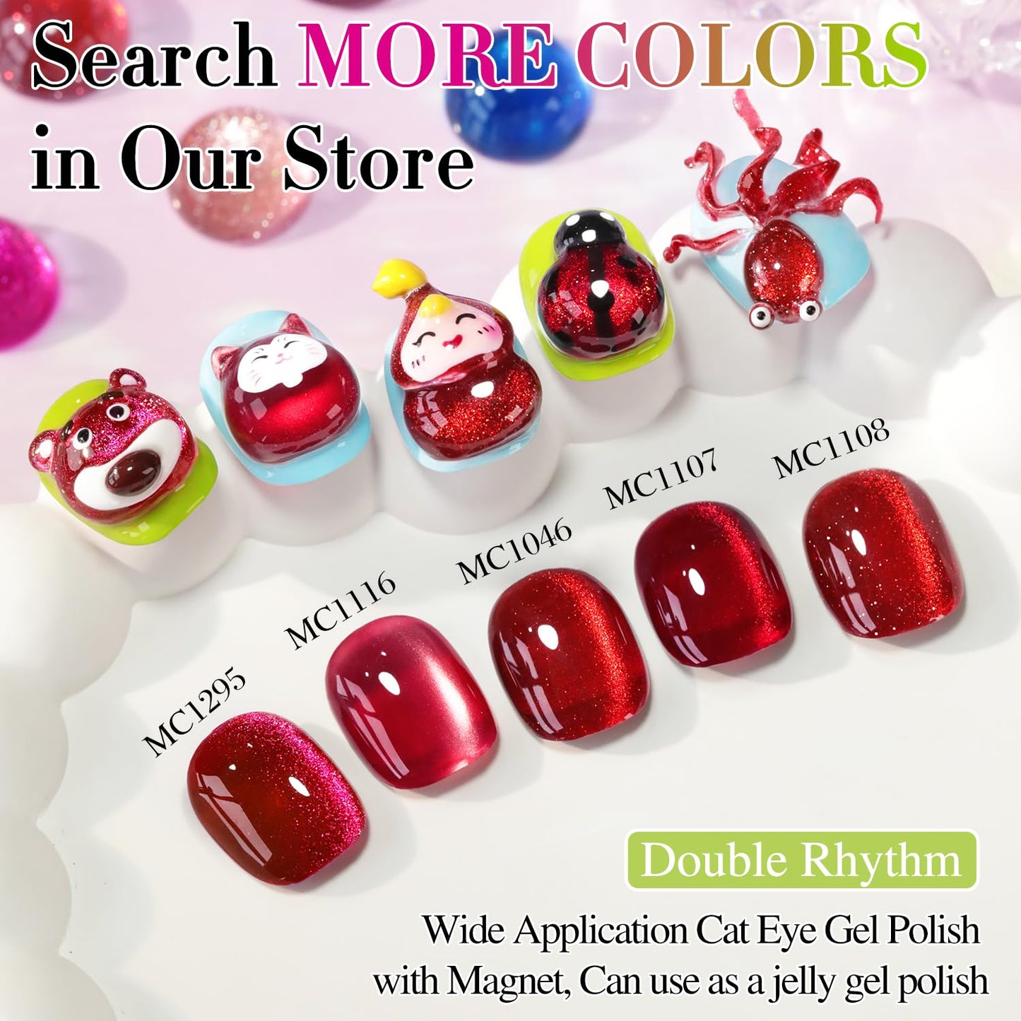 Double Rhythm 15ML Ice Glass Cat Eye Gel Polish with Magnet Holographic Glitter Shimmer Translucent Sheer Color Salon Soak Off Magnetic Nail at Home (Dark Cherry-MC1295)-BrightBean Baby