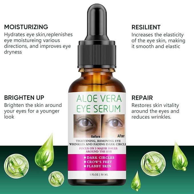Aloe Vera Eye Serum Dark Circles Under Eye Treatment for Women to Reduce Appearance of Puffy Eyes Eye Bags Fine Lines and Wrinkles for All Skin Types, Beauty Skin Care Gift-BrightBean Baby