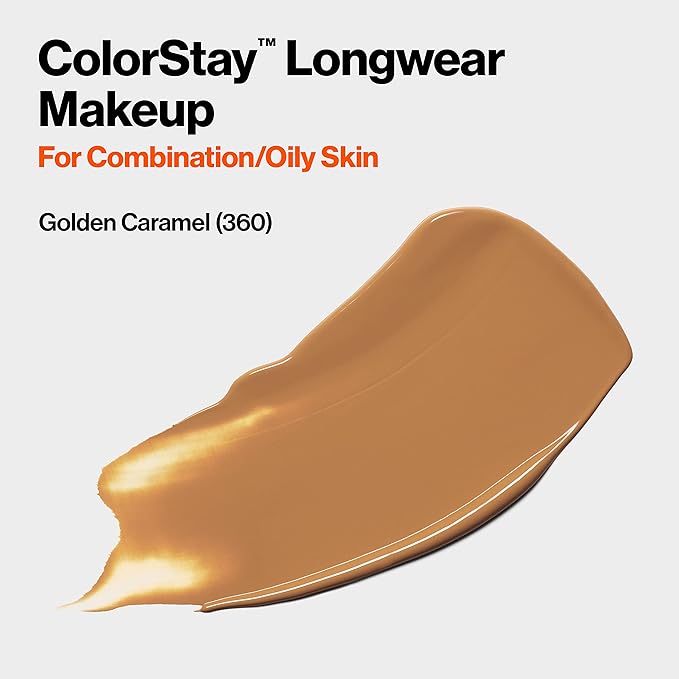 Revlon Liquid Foundation, ColorStay Face Makeup for Combination & Oily Skin, SPF 15, Longwear Medium-Full Coverage with Matte Finish, Golden Caramel (360), 1.0 Oz-BrightBean Baby