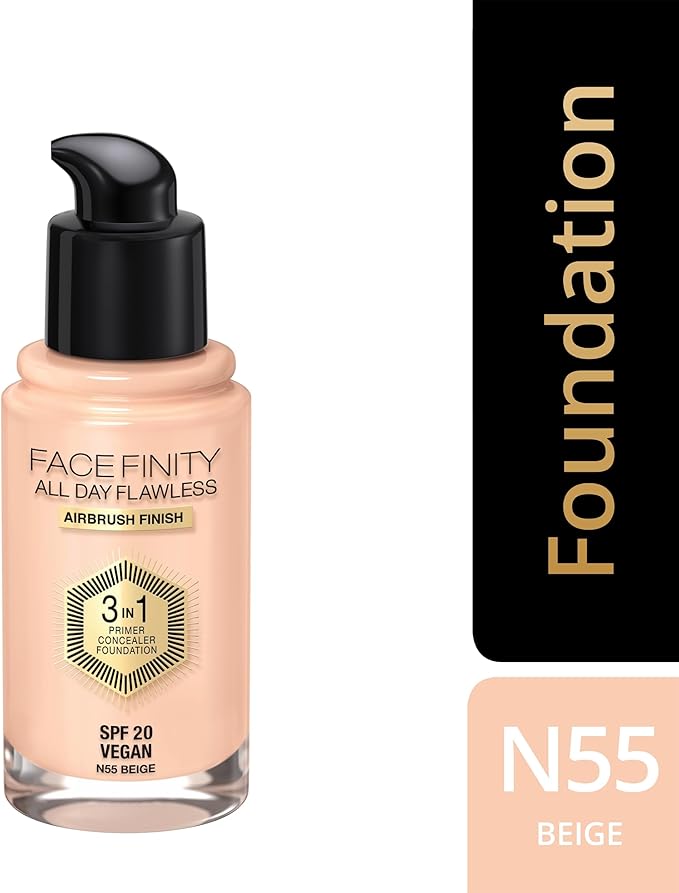 Max Factor Facefinity All Day Flawless 3 In 1 Foundation SPF 20, No. 55 Beige-BrightBean Baby