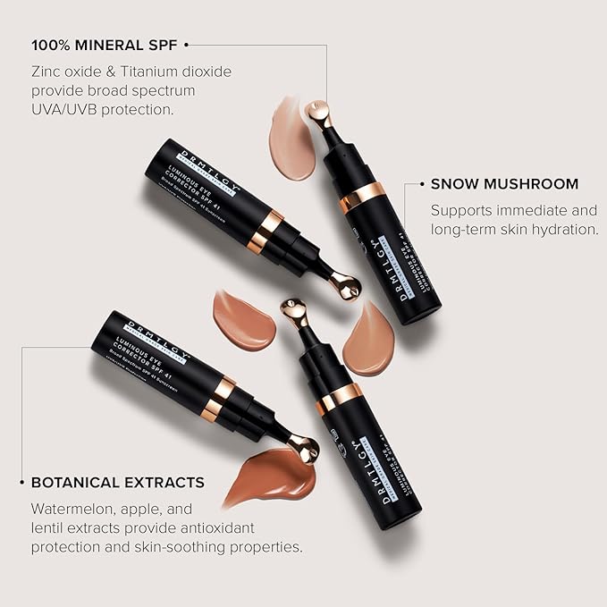DRMTLGY Luminous Eye Corrector SPF 41, Under Eye Color Corrector for Dark Circles, Anti-Aging Tinted Eye Cream, Hydrating Eye Serum with Peach Undertone, Fair-BrightBean Baby