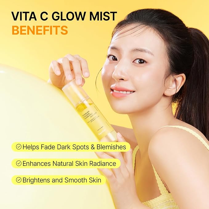 Vitamin C Mist with Niacinamide & Glutathione, Glow Mist for Dewy Skin, Makeup Setting Spray for face, Korean Skin Care, Vegan, 3.38 Fl Oz-BrightBean Baby