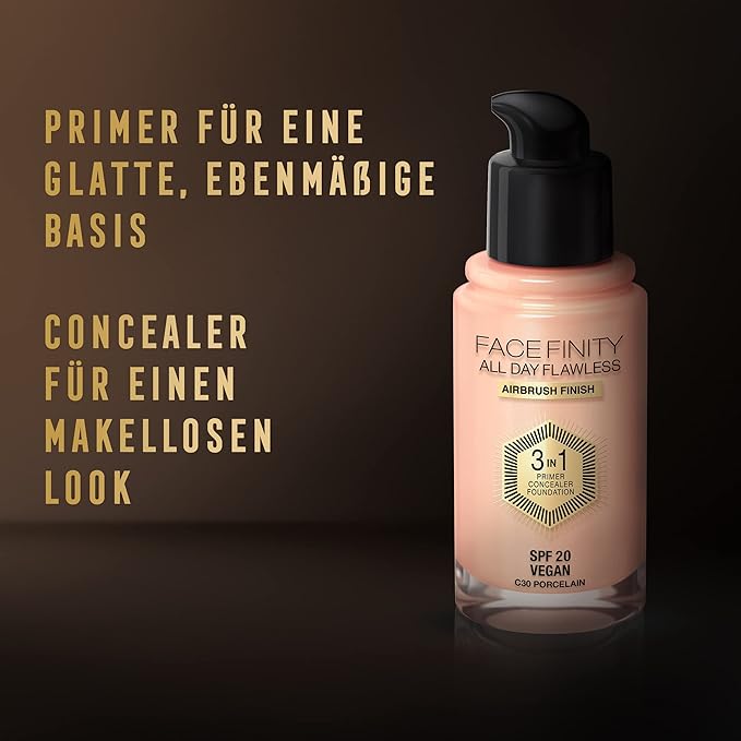 Max Factor Facefinity All Day Flawless 3 In 1 Foundation SPF 20, No. 30 Porcelain-BrightBean Baby