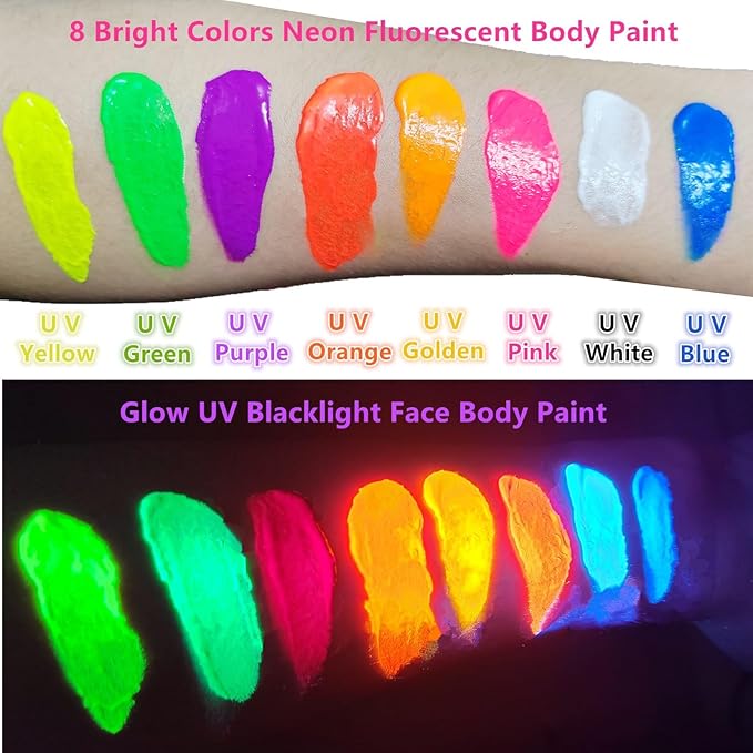 Go Ho Neon Yellow Body Paint Washable(2.37oz,70ml),under UV Blacklight Neon Face Paint,Water Based Neon Fluorescent Yellow Face Paint for Adults Children SFX Cosplay Costumes Halloween Makeup-BrightBean Baby