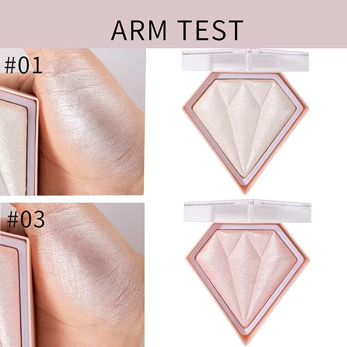 MEICOLY Baked Highlighter Powder Palette,Natural Face Highlighter Shimmer Powder,Long Lasting Glittery Highlighter Makeup Face Luminizer,03 Fairy Pink-BrightBean Baby