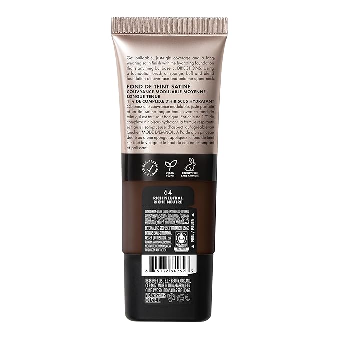 e.l.f. Soft Glam Foundation, Medium Coverage, Long-Lasting & Buildable Foundation For A Smooth, Satin Finish, Vegan & Cruelty-Free, 64 Rich Neutral-BrightBean Baby