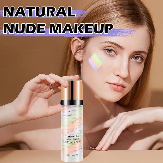 3 In 1 Color Corrector Makeup Primer Color Correcting Primer Cream Tinted Moisturizer Brightening Primer Facial Serum Isolation Cream Neutralizes Skin Tone for Face Before Makeup Base Cream-BrightBean Baby