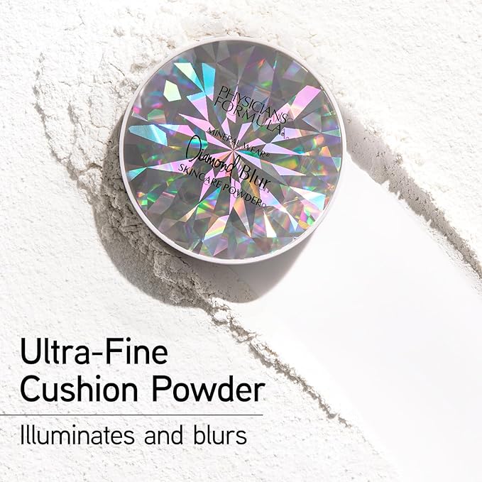 Physicians Formula Mineral Wear®Diamond Blur Skincare Cushion Powder, Blurring & Pore Diffusing Long Lasting Matte Finish Face Powder, Talc-Free- Translucent-BrightBean Baby