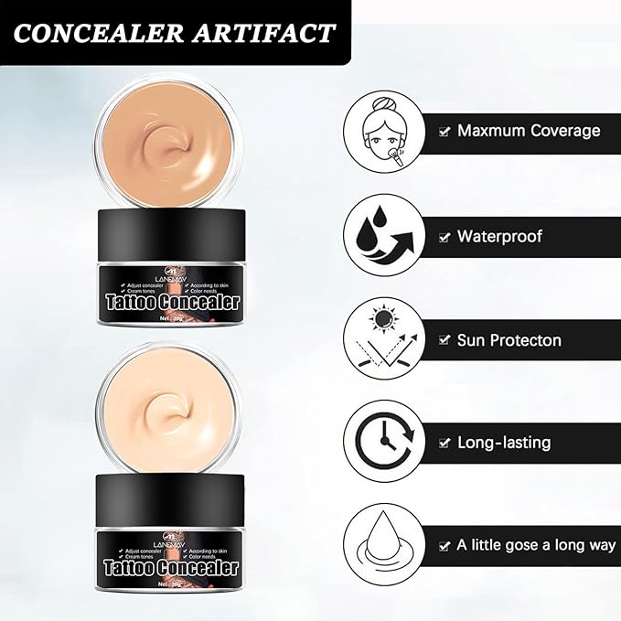 Tattoo Cover Up, Invisible Waterproof Concealer,Long Lasting Professional Skin Makeup Concealer Kit for Body Leg Tattoo, 2 Colors,30gX2-BrightBean Baby