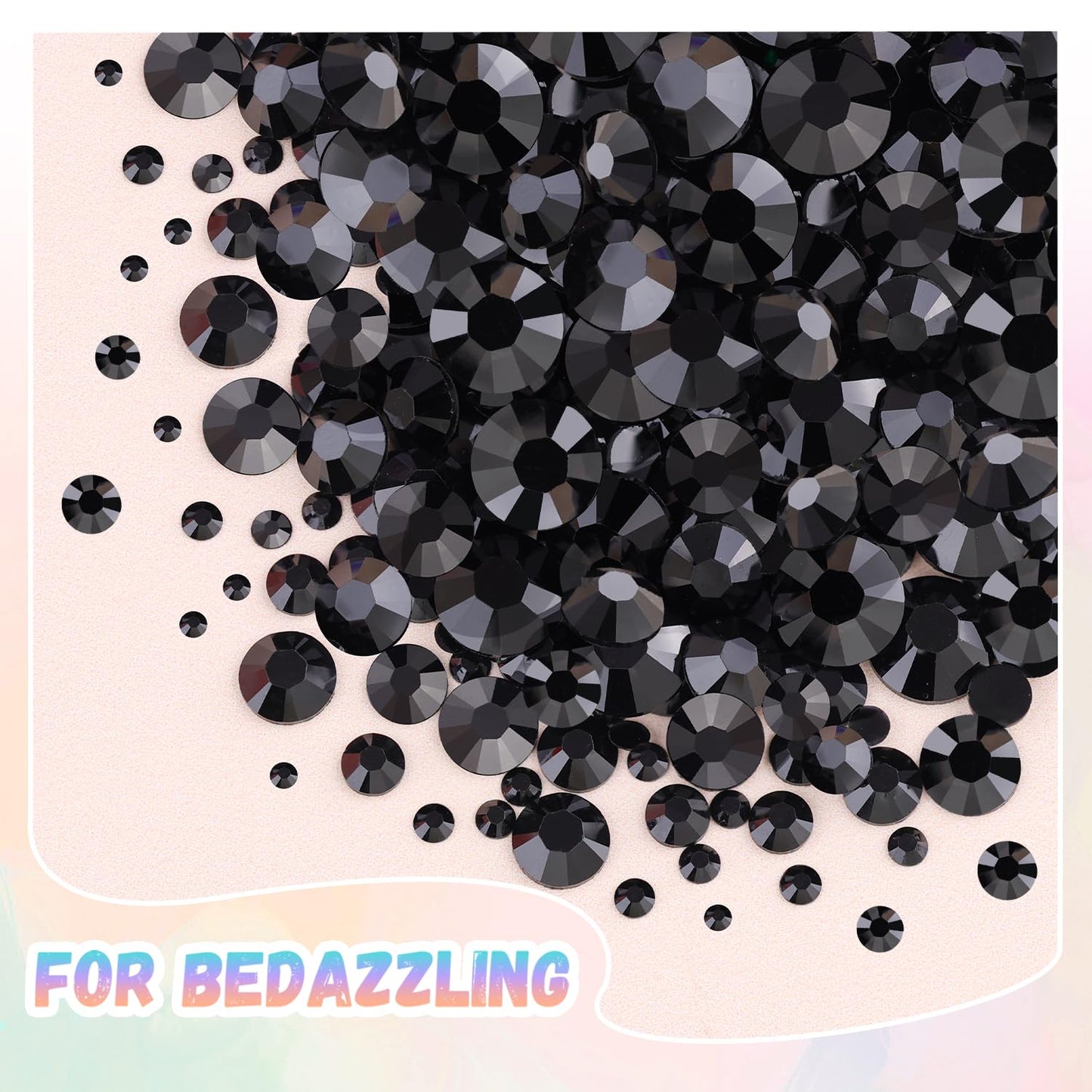 25000Pcs Resin Jelly Rhinestones with Tweezers for Crafting, 2-6mm Mixed Sizes (Black) Non Hotfix Flatback Gems, Bedazzling Crystal for DIY Crafts Clothing Tumblers Mugs Shoes Decor Nail Art-BrightBean Baby