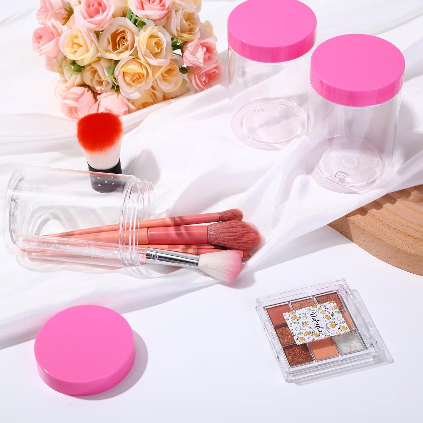 SATINIOR 100 Pcs Plastic Jars with Lids Small Containers Lids Wide Mouth Small Plastic Containers for Lotion Cream Rhinestones Body Butters Travel Storage(10 oz, Pink)-BrightBean Baby