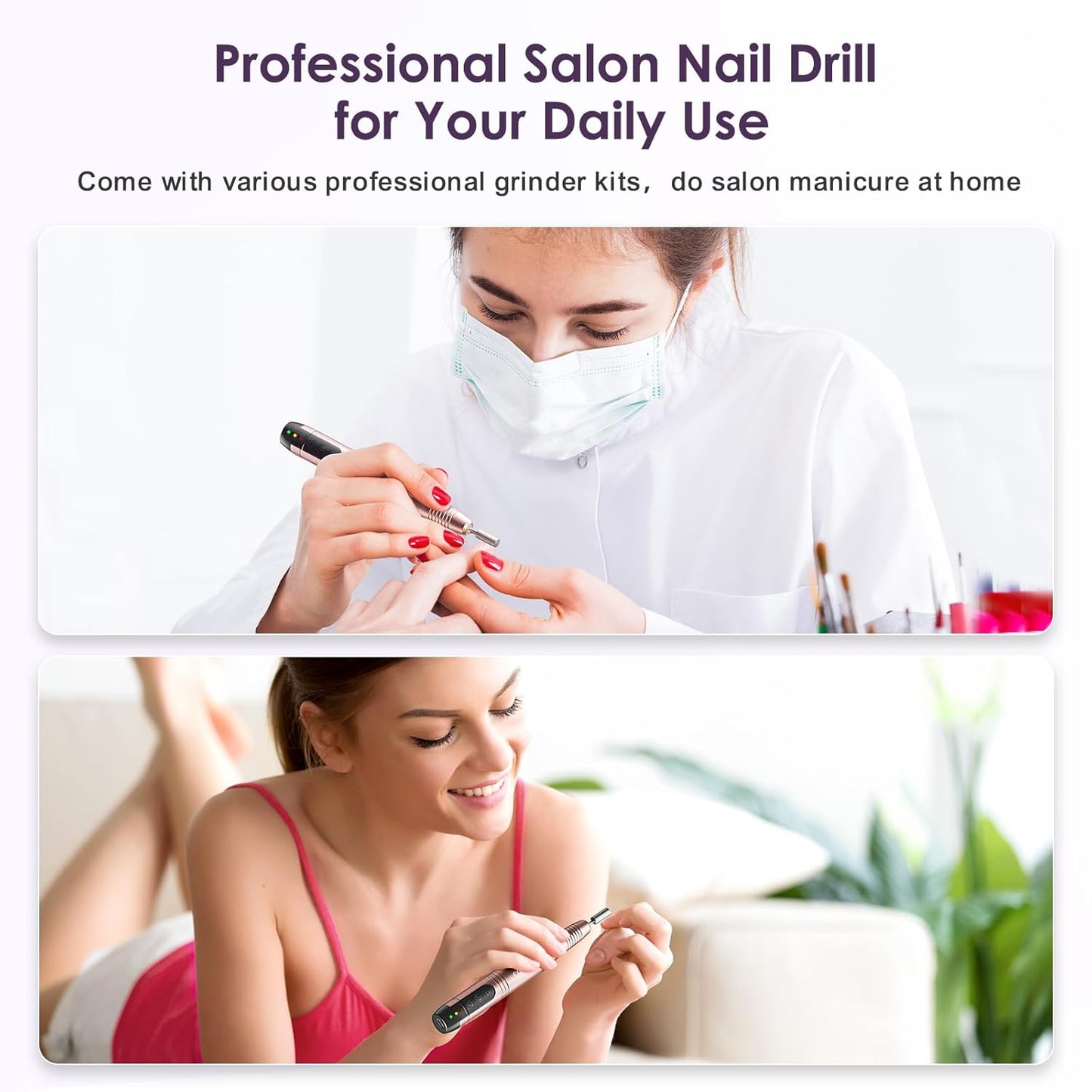 COSLUS Cordless Nail Drill Electric File: Professional for Acrylic Gel Dip Powder Nails Portable Nail Drill Machine Kit for Manicure Pedicure Nail Set with Everything Rechargeable Lightweight-BrightBean Baby