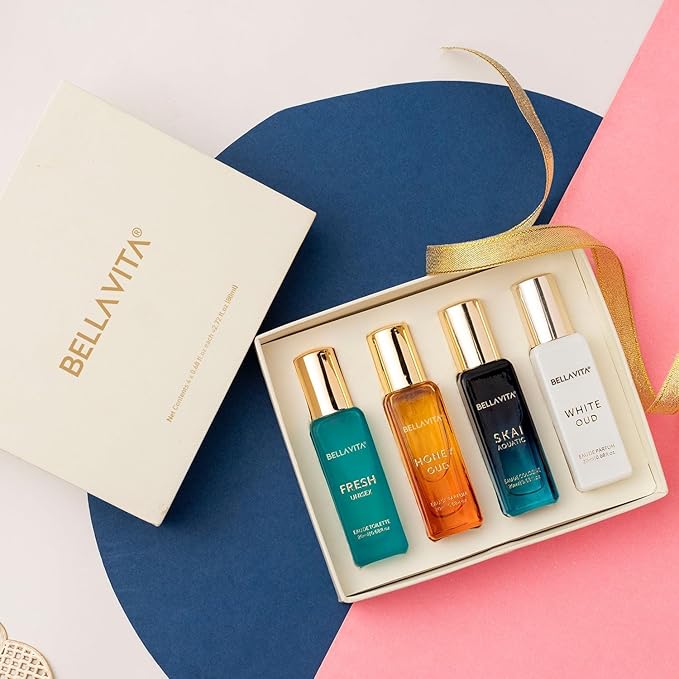 BellaVita Luxury Unisex Cologne Gift Set (4x20ml) | Fragrances Includes Honey OUD, SKAI, FRESH & White OUD | Travel Size Mini Perfumes & Spicy Vanilla Perfume Oil | Unisex Perfume for Women & Men-BrightBean Baby