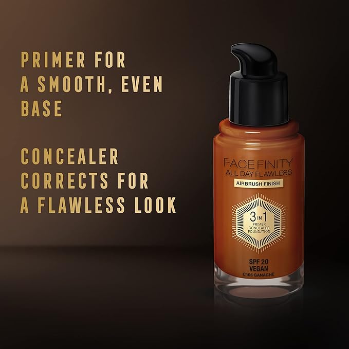 Max Factor Facefinity 3-in-1 All Day Flawless Foundation, SPF 20, Ganache, 30ml-BrightBean Baby