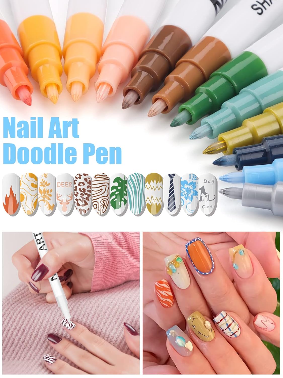 12 Color 3D Nail Art Pens Set, Kalolary Nail Point Graffiti Dotting Pen Drawing Painting Liner Brush for DIY Nail Art Beauty Adorn Manicure Tools(B)-BrightBean Baby