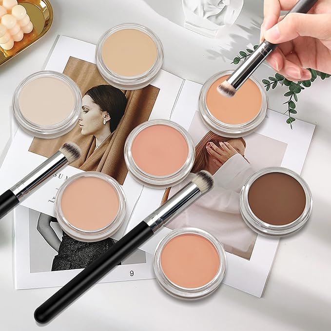 Cream Concealer Full Coverage Makeup, Matte Color Correcting Concealer with Brush, Waterproof, Conceals Blemish, Pores and Spots, Under Eye Makeup Concealer for Dark Circles (#04 LIGHT)-BrightBean Baby