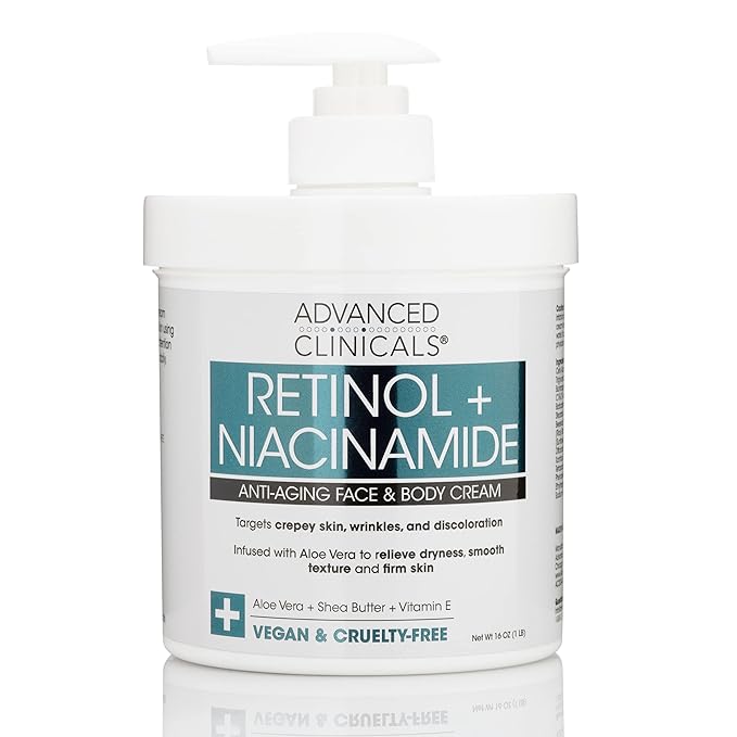 Advanced Clinicals Retinol Body & Face Lotion W/Niacinamide, Dry Skin Face Moisturizer & Crepey Skin Care Treatment, Anti Aging Retinol Cream Reduces Look Of Wrinkles, Sagging Skin, & Age Spots, 2PC-BrightBean Baby