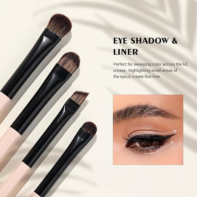 Jessup Makeup Brushes 5pcs Double Ended Eyeshadow Brush Contour Blending Eyeliner Eye Shader Brush, Vegan Fiber Precision Eye Brush Set Peach Dust T509-BrightBean Baby